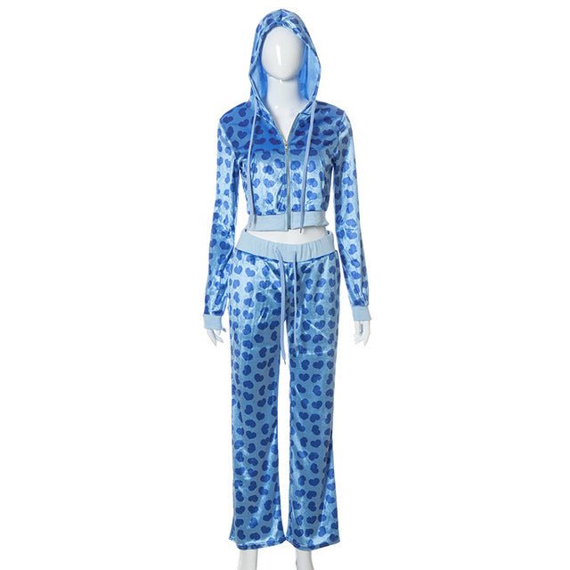 2pc Set Love Printed Hooded Cardigan - Idealic life