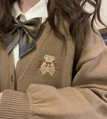 Cute Bear Embroidery Cardigan - Idealic life
