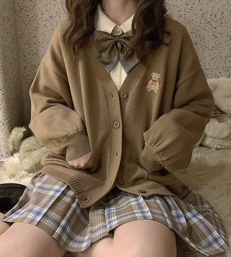 Cute Bear Embroidery Cardigan - Idealic life