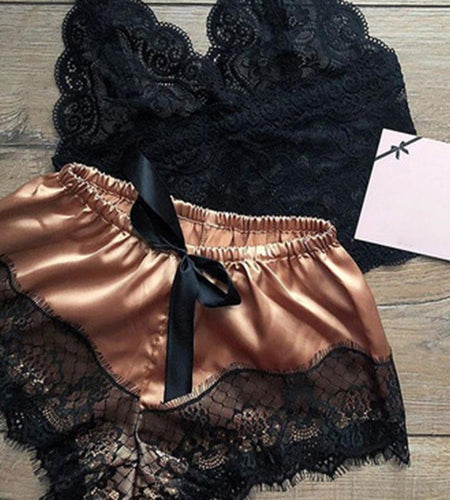 Lace Satin Sleepwear Set - Idealic life