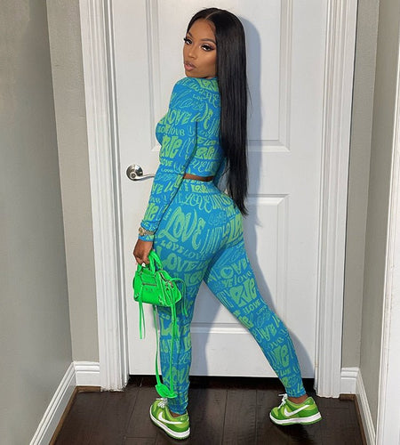 Letter Print Tracksuit Two Piece Set - Idealic life