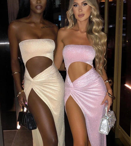 Mozision Sexy Strapless High Split Maxi Dress - Idealic life