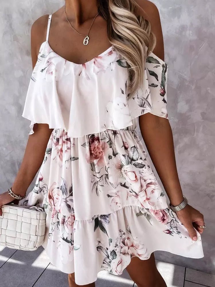 Off Shoulder Floral Mini Dress - Idealic life