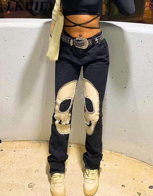 Load image into Gallery viewer, Printed Skull Jeans - Idealic life
