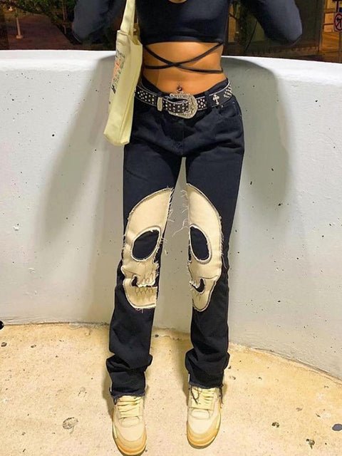 Load image into Gallery viewer, Printed Skull Jeans - Idealic life
