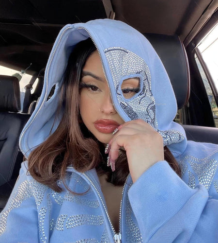 Skull Rhinestone Hoodie - Idealic life