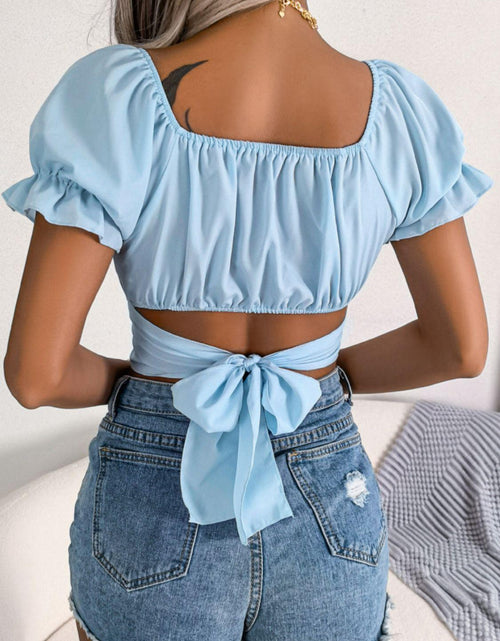 Load image into Gallery viewer, Square Neck Crisscross Flounce Sleeve Cropped Top - Idealic life
