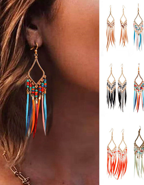 Load image into Gallery viewer, Tassels Feather Earrings - Idealic life
