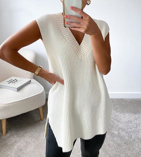 V-neck Knitted Sleeveless Vest - Idealic life