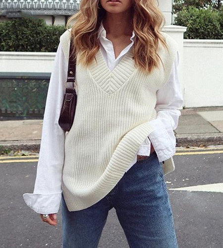 V-neck Knitted Sleeveless Vest - Idealic life