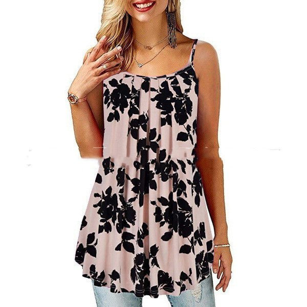 Women's Printed Pleated Wide Hem Loose Camisole - Idealic life