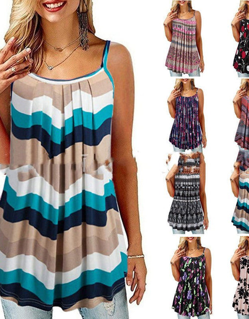 Load image into Gallery viewer, Women&#39;s Printed Pleated Wide Hem Loose Camisole - Idealic life
